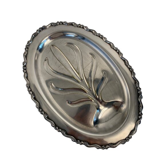 XL Wm Rogers Silver-Plate Oval Serving Platter Tree of Life 18"x13" 8923 - Picture 1 of 6